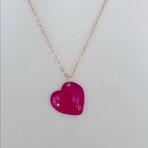 HAND CRAFTED RED HEART NECKLACE Red Mother of Pearl Heart 14k Gold Chain Choker
